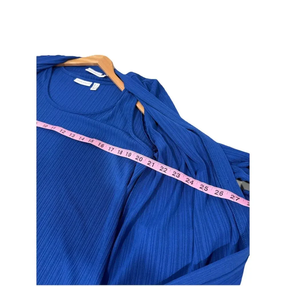 Susan Graver Tank Top Cardigan Ribbed Liquid Knit Set Blue Womens Large - Picture 6 of 7